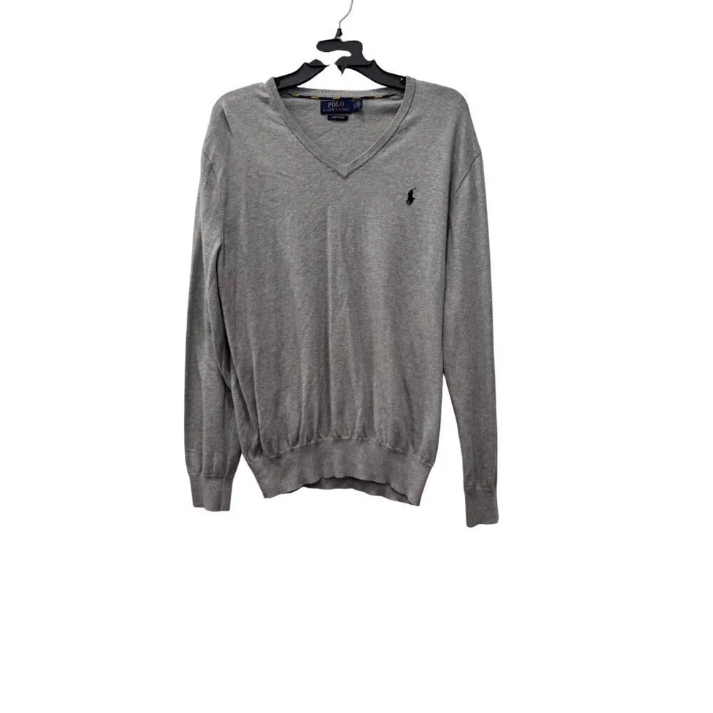 Polo Ralph Lauren Men's Size L Grey V-Neck Sweater Pima Cotton